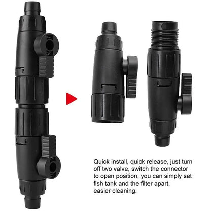 12mm/16mm Double Tap Quick Release Aquarium Valve — No-Leak Water Flow Control & Filter Connector