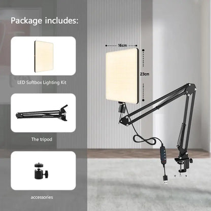 LED Photography Light with Scissor Arm Stand - Selfie & Conference Lighting, Photo Studio Lamp for Zoom & YouTube Live Streaming