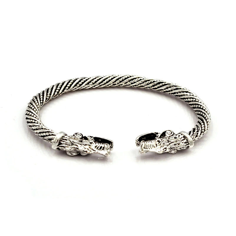 Vintage Viking Double-Headed Wolf Bracelet – Adjustable Twist Design Men's Fashion Punk Jewelry Accessory