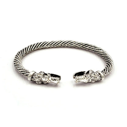 Vintage Viking Double-Headed Wolf Bracelet – Adjustable Twist Design Men's Fashion Punk Jewelry Accessory