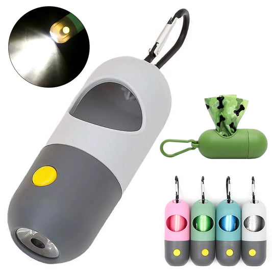 LED Light Dog Poop Bags Dispenser - Degradable Waste Bag for Outdoor Pet Cleanup - Portable Dog Cat Cleaning Supplies and Accessories