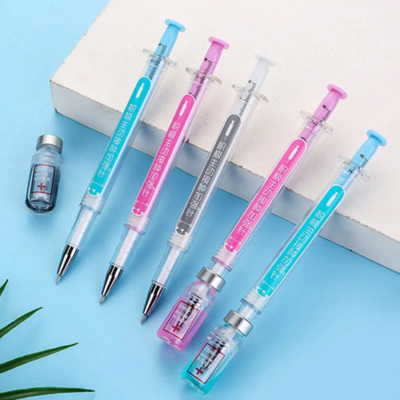 Syringe Gel Pen – Simulation Injection Syringe Shape, Black Ballpoint Signature Pen, Vaccine Pen Design