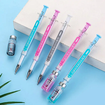 Syringe Gel Pen – Simulation Injection Syringe Shape, Black Ballpoint Signature Pen, Vaccine Pen Design