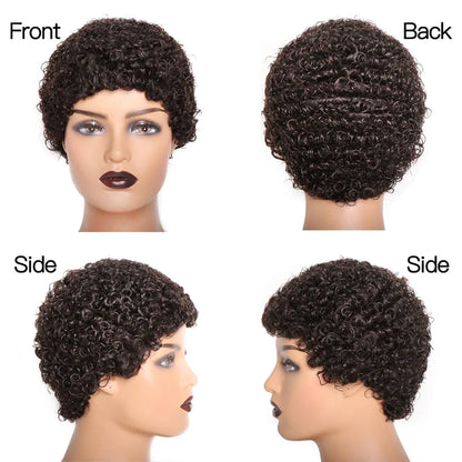 99J Short Curly Pixie Human Hair Wig - Full Machine Made, Affordable Kinky Curls on Clearance