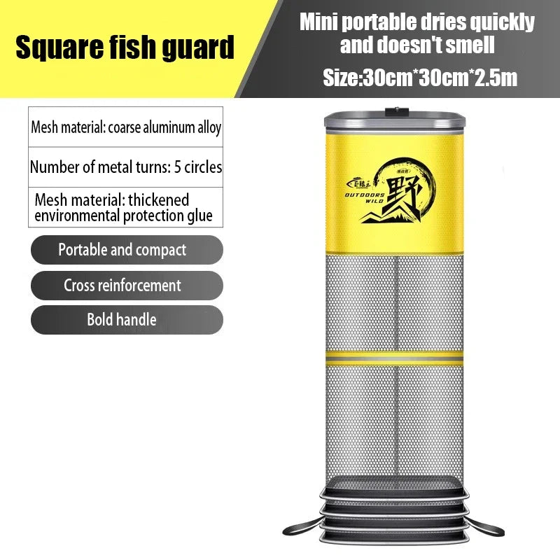 Collapsible Large Capacity Fishing Net – 150/200/250/300cm Portable Nylon Bait Storage Cage for Outdoor Fishing