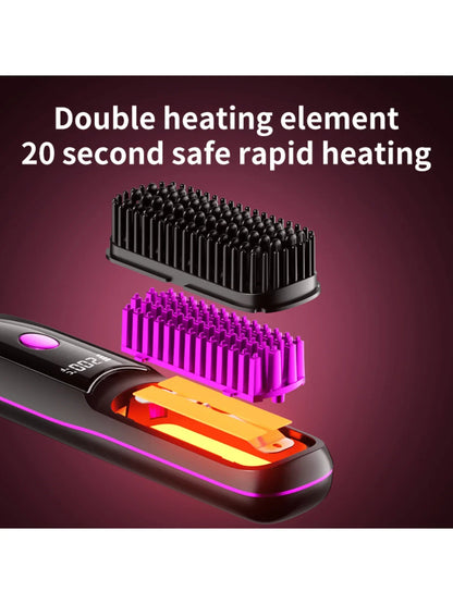 Wireless Negative Ion Hair Straightening Comb – Portable Straightener & Curling Tool