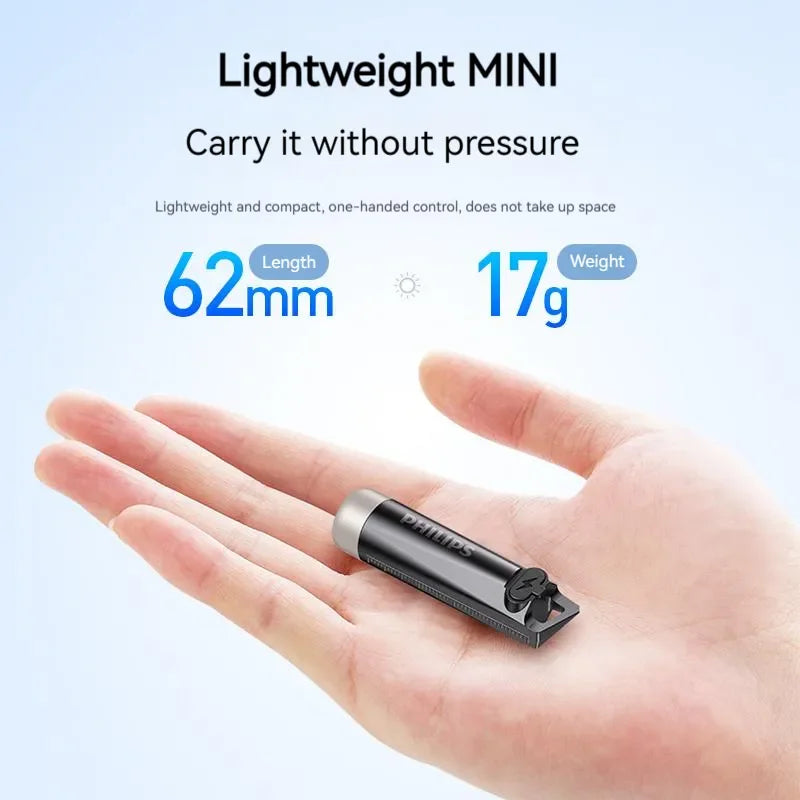 PHILIPS EDC LED Flashlight - Rechargeable Mini Keychain Light for Camping, Hiking & Self-Defense