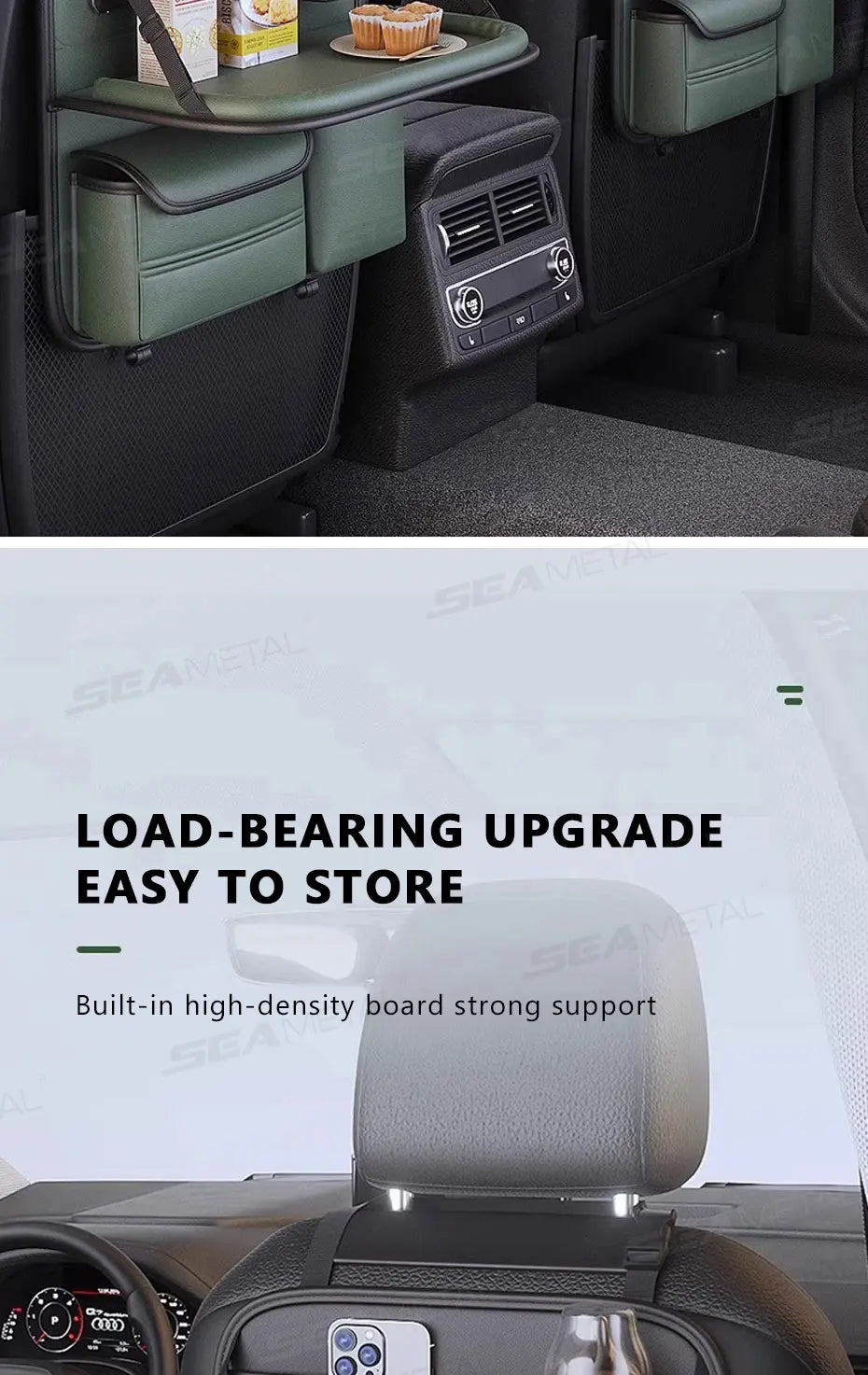 SEAMETAL Car Seat Back Organizer – Large Capacity Multi-Pocket Storage Bag with Foldable Tablet Tray