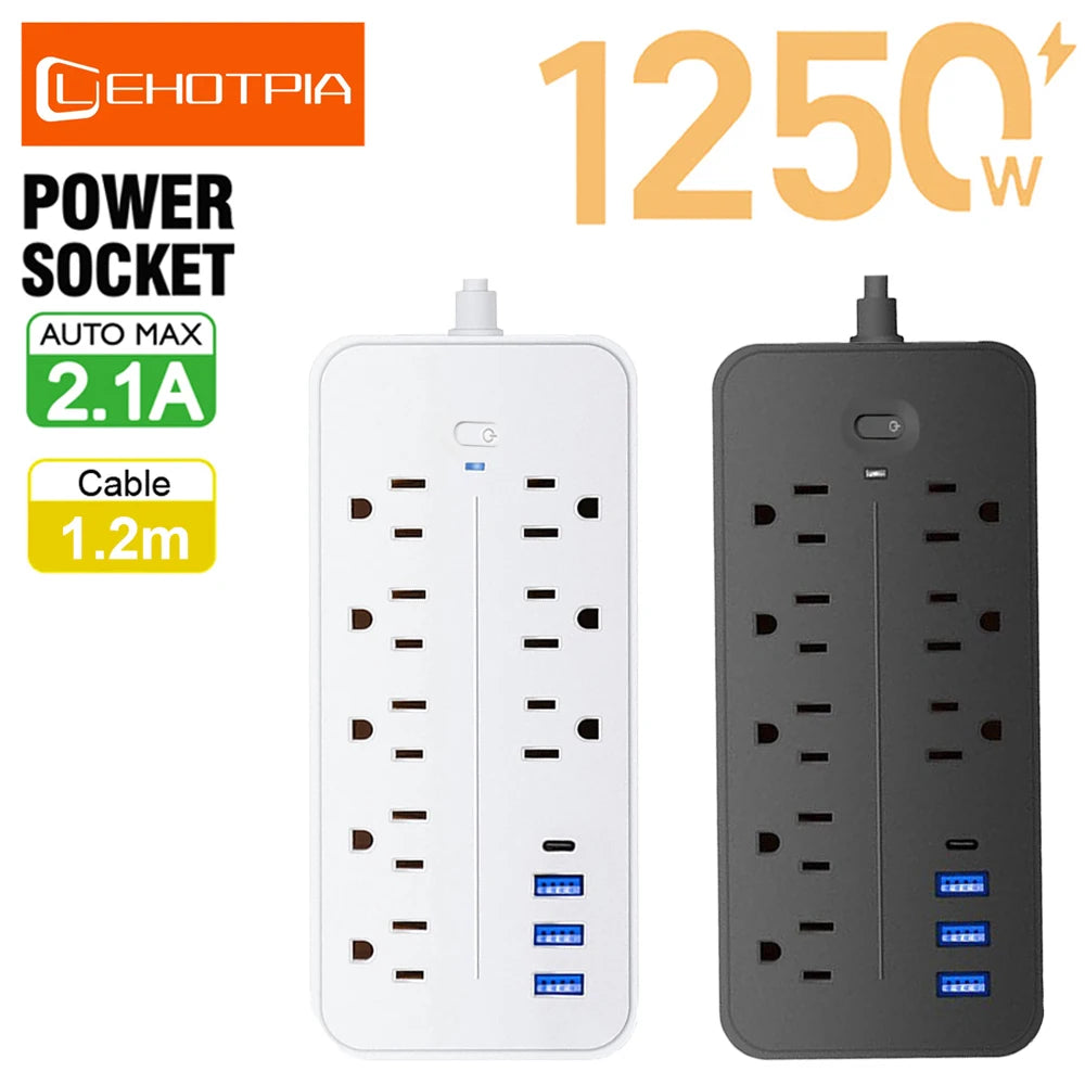 Congo Plug Power Strip with USB-C Ports – US Plug AC Outlets Multi-Tap Electrical ...