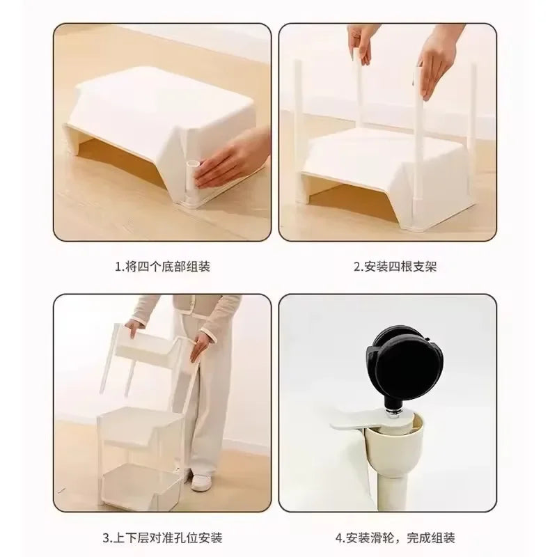 Movable Trolley Bookshelf – Portable Kitchen, Bathroom, and Living Room Storage Cabinet with Corner Narrow Shelf