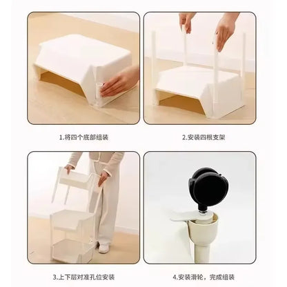 Movable Trolley Bookshelf – Portable Kitchen, Bathroom, and Living Room Storage Cabinet with Corner Narrow Shelf