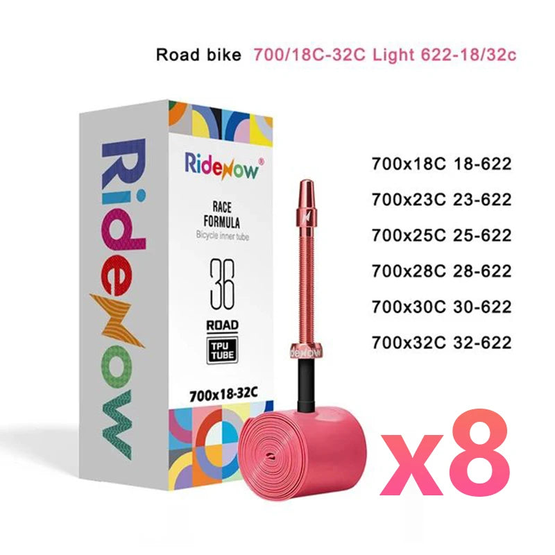 Ridenow Upgraded Metal Nozzle 700c TPU Inner Tube – 700x18-32c Road Bike Tube with Removable Valve Cores