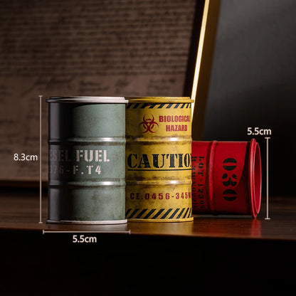 Iron Mini Oil Drum Model – Chemistry Car Desktop Decoration & Storage Box War Games Scene Toy for Boys