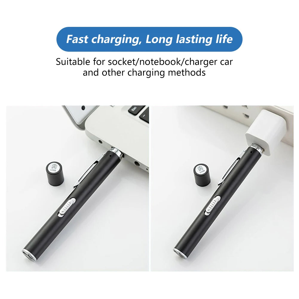USB Rechargeable Medical Pen Light | Mini Nursing LED Flashlight with Stainless Steel Pocket Clip
