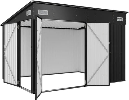 11.5'x7.5' Outdoor Metal Storage Shed – Triple Lockable Door with Sloping Roof for Tools & Bicycles