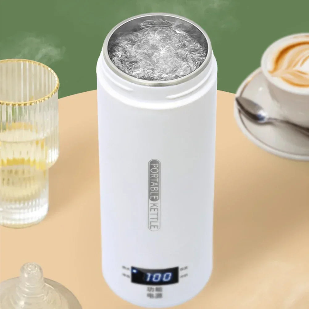 500ML Portable Electric Kettle — Travel Tea & Coffee Boiler Thermal Cup with Anti-Scald Design and English Menu