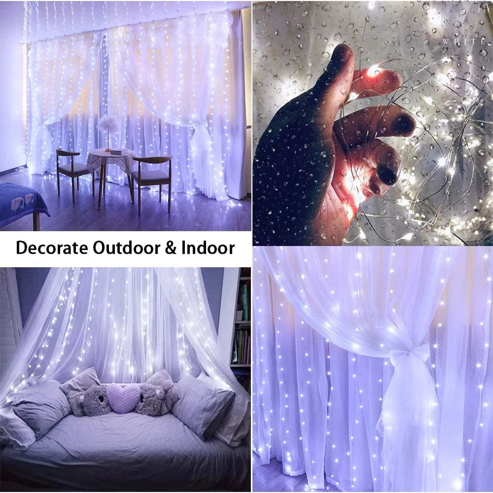 USB LED Curtain String Lights — 3x3/3x2/3x1 Fairy Light Garland for Christmas, Wedding, Home & Bedroom Decoration