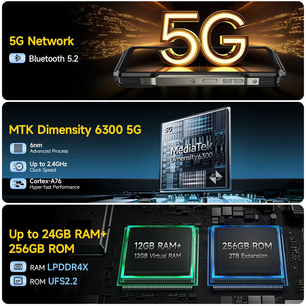 Ulefone Armor 27T Pro 5G Rugged Smartphone – 10600mAh, Android 14, 50MP+64MP Night Camera, 6.78" 120Hz, 24GB+256GB, NFC