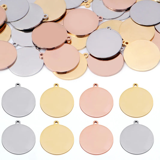 10PCS Real Gold Plated Stainless Steel Round Disc Charms – Blank Pendants for Logos, Stamping & Jewelry Making