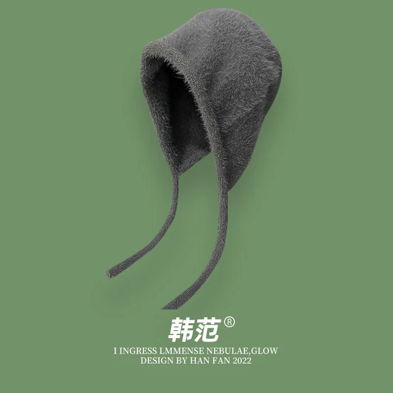 Y2K Cute Beanie Hat – Warm Japanese Knit for Autumn & Winter, Ear Protection, Tie Pullover Cap for Men & Women