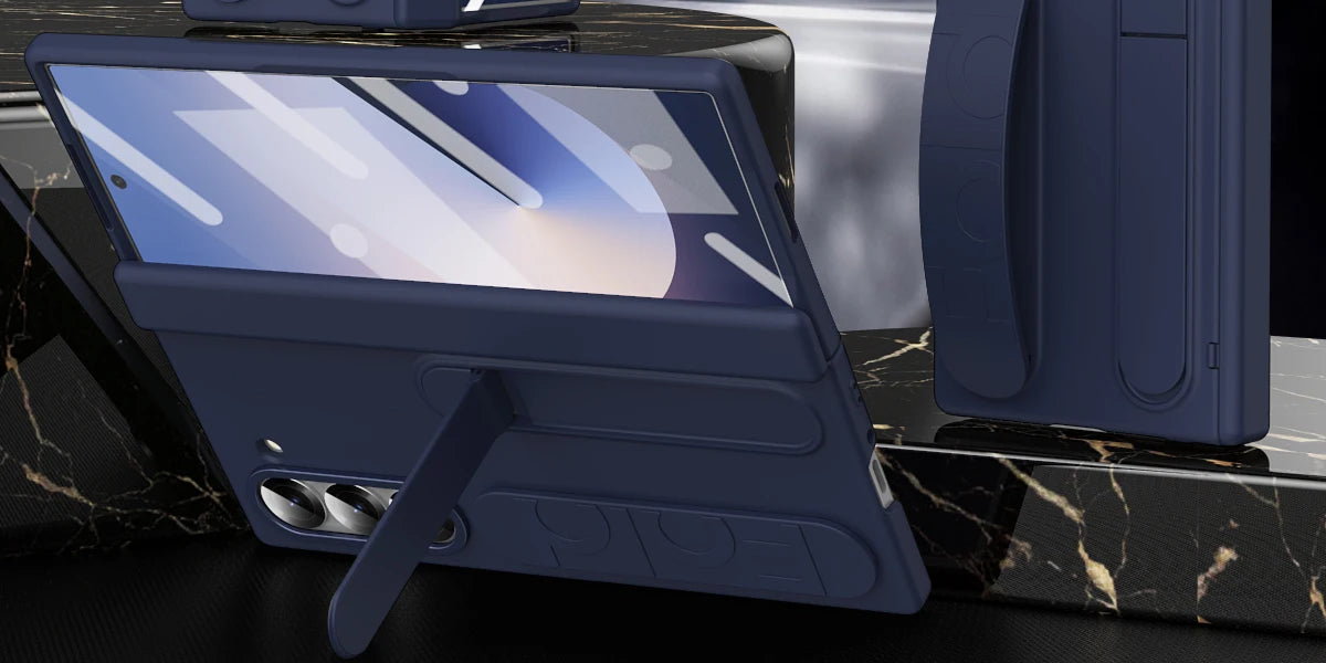 Original Silicone Grip Phone Case for Samsung Galaxy Z Fold 4-7 – Stand & Hinge Protective Cover with Glass Film