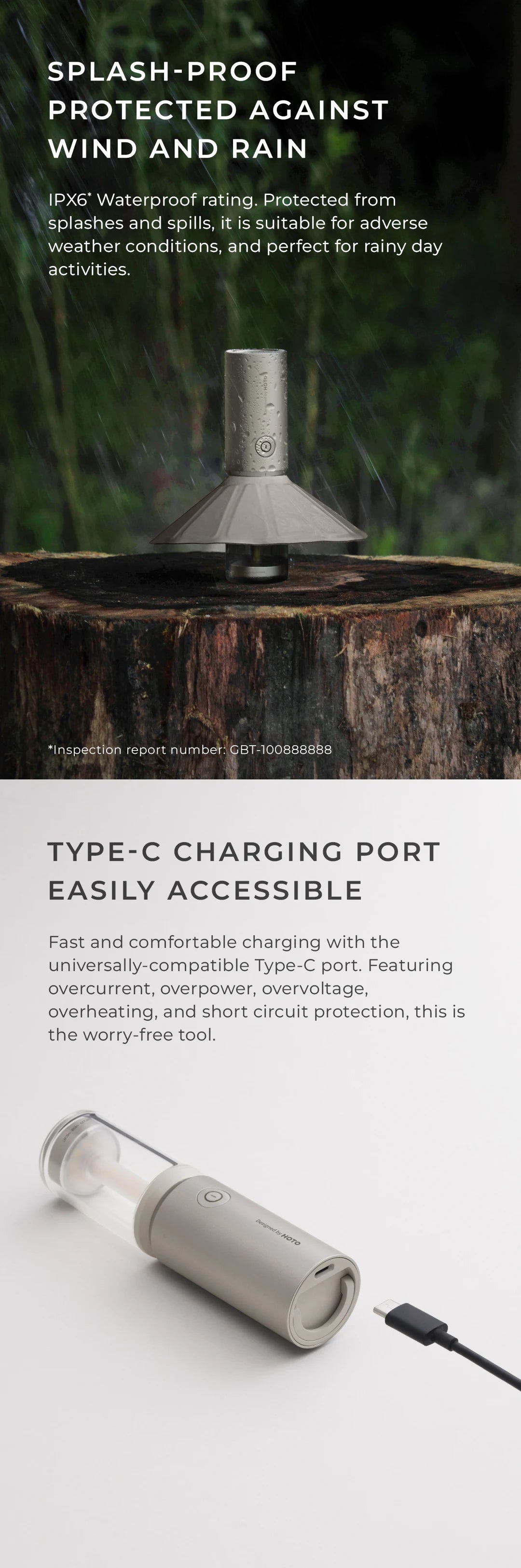 HOTO Rechargeable Camping Light – Waterproof Flashlight & Lantern with 3 Modes, Mini Outdoor Hanging Tent Lamp