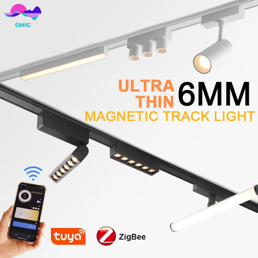 Smart Home Tuya Dimming 6mm Ultra-Thin Ceiling Mount Magnetic Track Light, 48V Slim Surface Mounted Linear Light