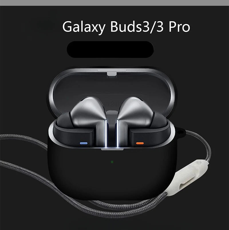 Bluetooth Earphone Case for Samsung Galaxy Buds 3 Pro – Soft Silicone Protective Cover with Lanyard