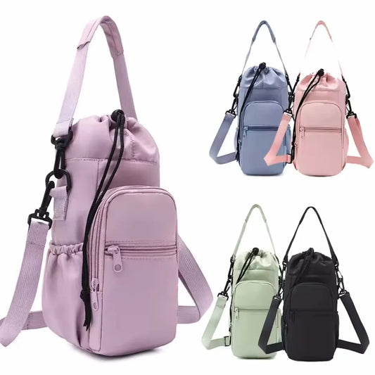 Portable Water Bottle Bag — Adjustable Strap Insulated Thermal Mug Carrier with Phone Pocket for Outdoor Sports & Travel