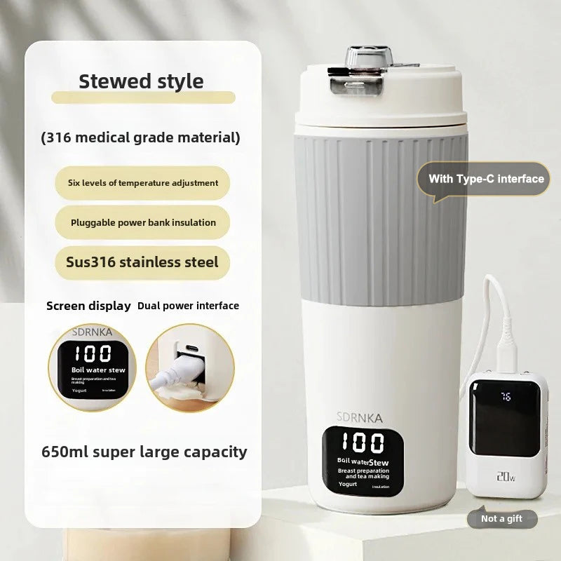 650ml Portable Electric Kettle — Travel Water Boiler with Temperature Control, LED Display Smart Teapot