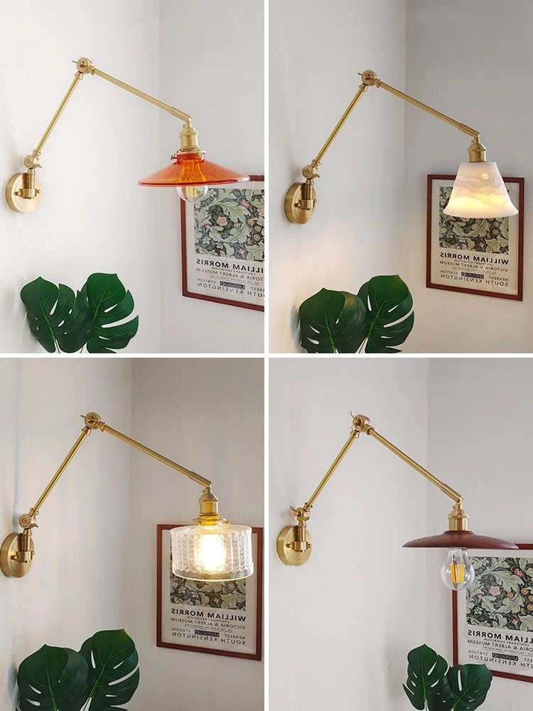 IWHD 2022 Ceramic Copper LED Wall Lamp — Adjustable Swinging Long Arm Light for Bedroom & Living Room