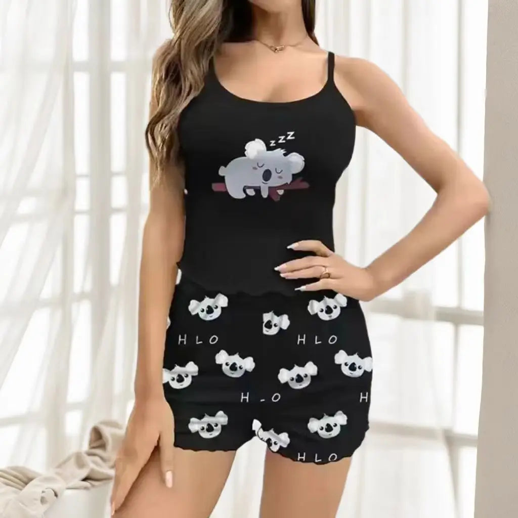 Women’s Printed Pajama Set – Sports Camisole & Shorts Sleepwear, Soft & Breathable Loungewear