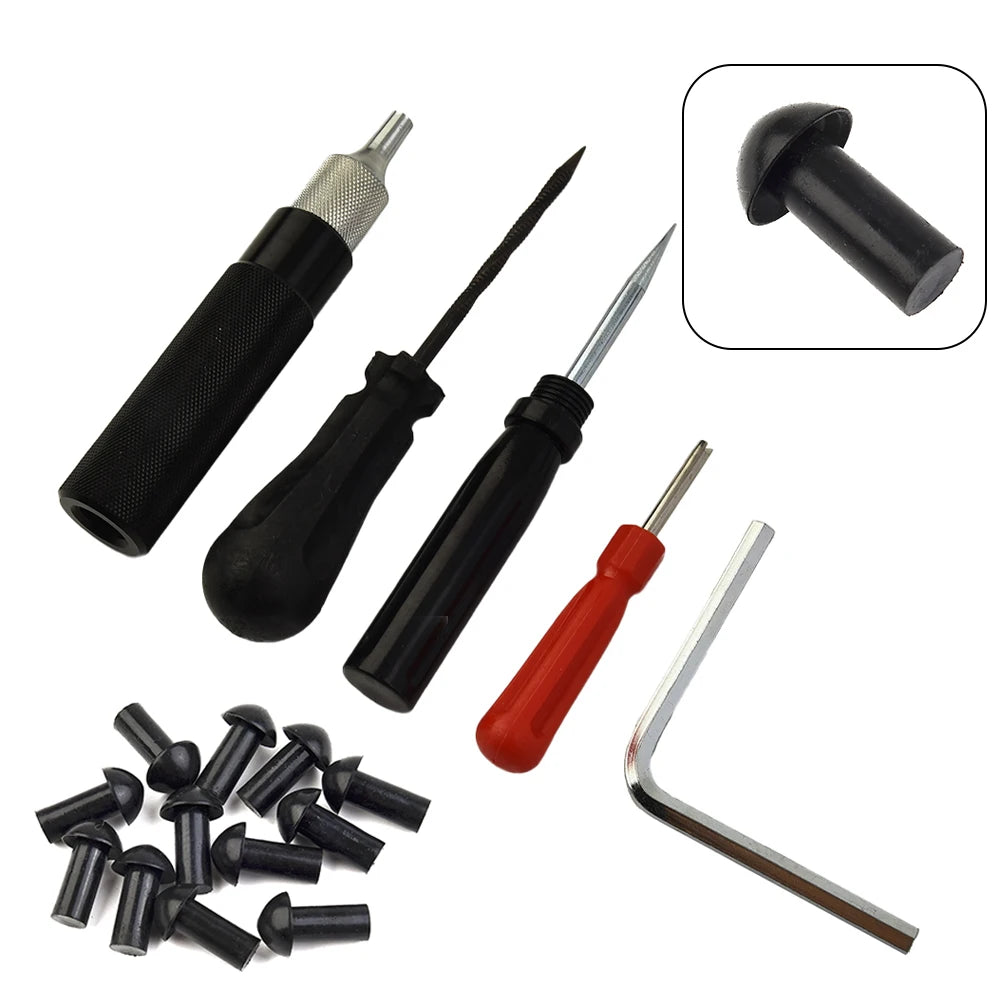 Car & Motorcycle Tire Repair Kit – Puncture Plugger Tools with Mushroom Plug, Probe & Nozzle