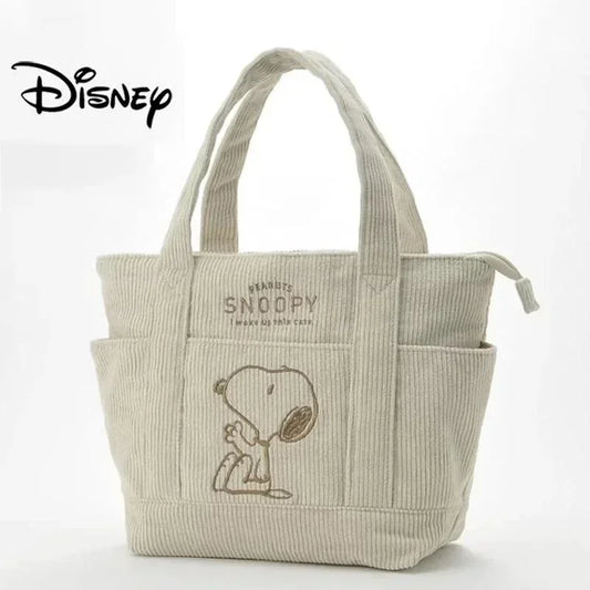 Disney Snoopy Corduroy Tote Bag – Cute Large Capacity Handbag with Zipper, Casual Shoulder Bag for Students