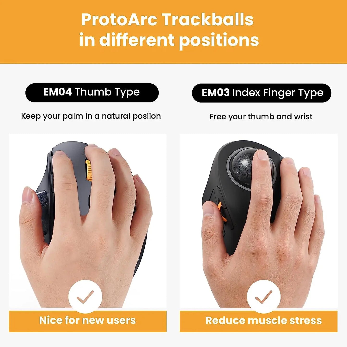ProtoArc Wireless Trackball Mouse – 2.4G Ergonomic Rollerball, Rechargeable Bluetooth Computer Mouse with 3 Device Connection