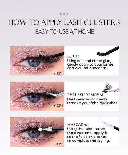 Lash Clusters Extension Kit – Fake Eyelashes Set with Lash Bond, Seal, and Applicator Tool for Makeup
