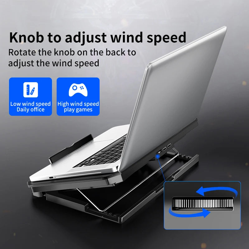 Q100 17-Inch Gaming Laptop Cooler - LED Screen, Dual USB Ports, 2600RPM Cooling Pad, Notebook Stand with Fan