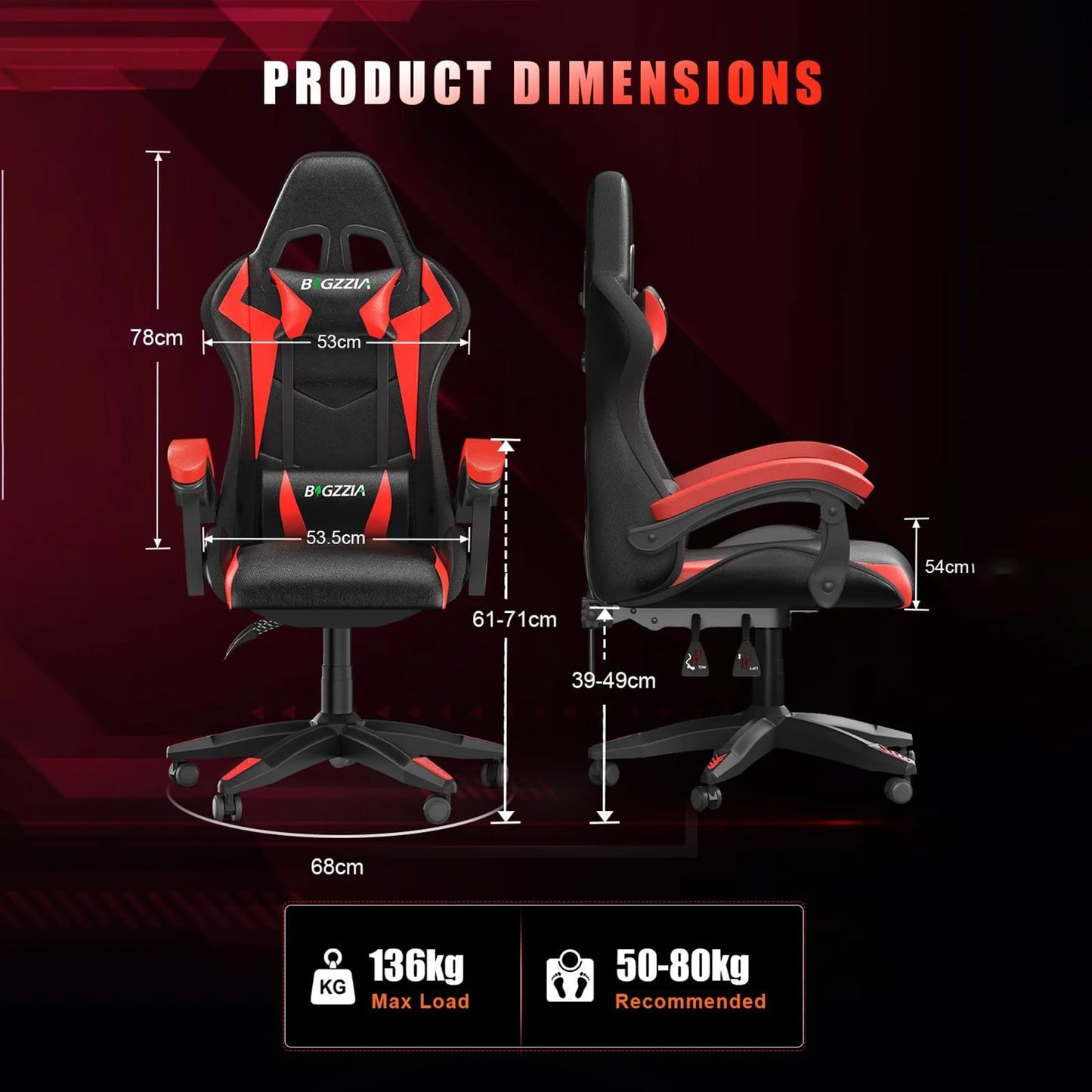 RGB Gaming Chair with LED Lights – Ergonomic PU Leather High Back Reclining Office Chair with Headrest