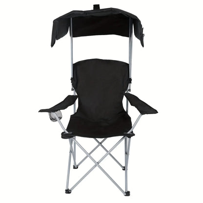 Canopy Lounge Chair with Sunshade – Portable Outdoor Camping & Hiking Chair with Holder, 1-Pack