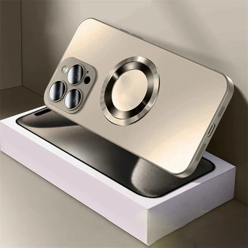 Tempered Glass Matte MagSafe Case — Shockproof Magnetic Wireless Charging Cover for iPhone 14–16 Pro Max