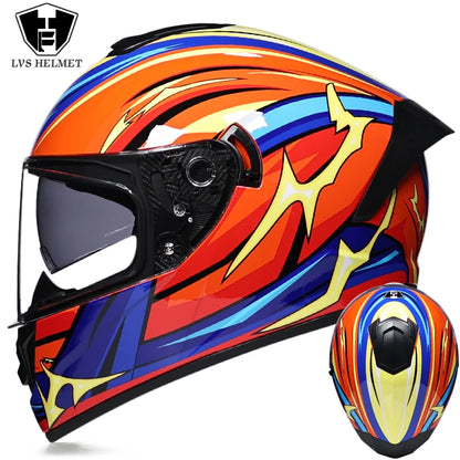 Full-Face Motorcycle Helmet — Winter Warm Double Visor Racing & Sports Motorbike Helmet
