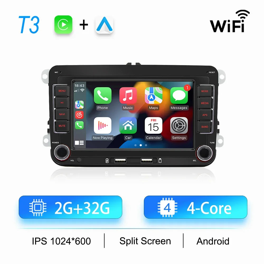 2DIN Android Car Radio for Volkswagen Golf 5/6, Polo, Passat B6/B7, CC, Skoda, Jetta - Multimedia, CarPlay, Wifi & GPS Navigation