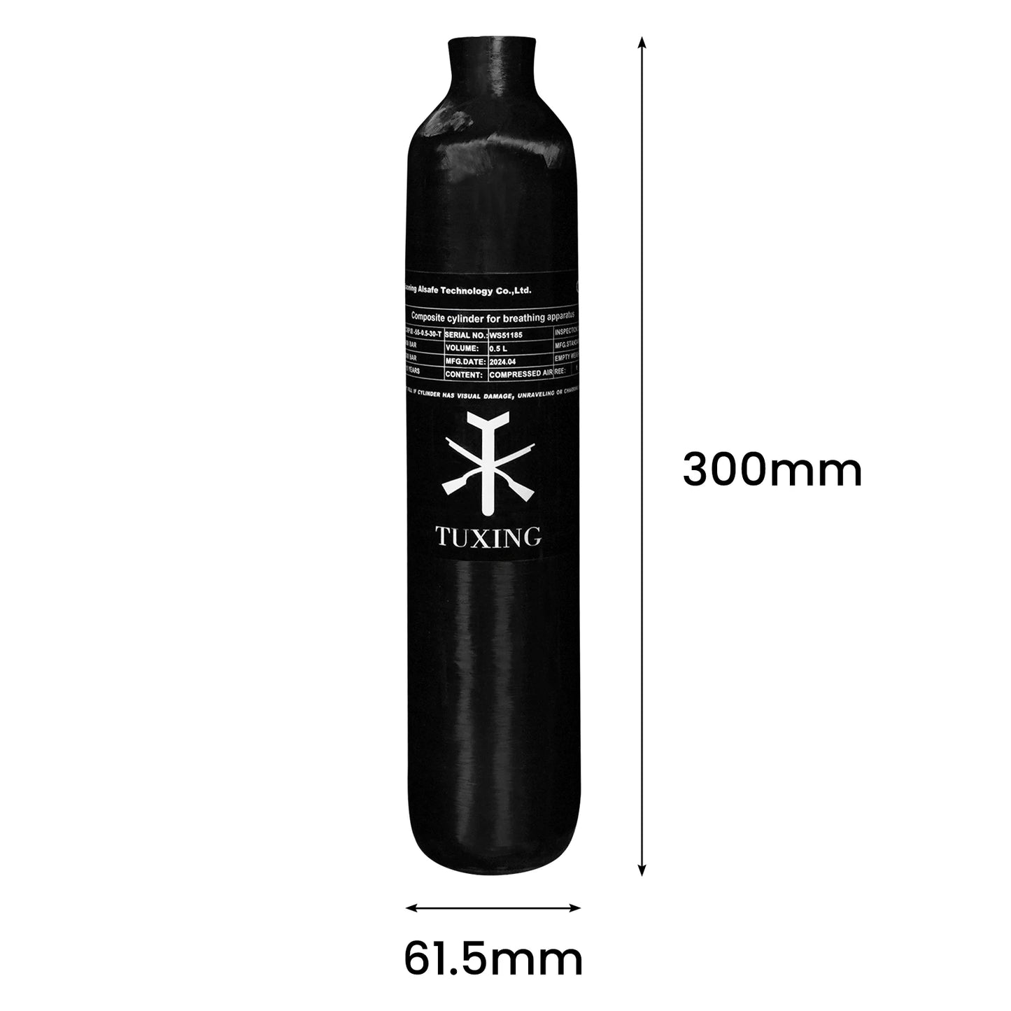 TUXING 4500PSI 300BAR 30MPA 0.5L Carbon Fiber Scuba Diving Cylinder HPA High-Pressure Tank M18*1.5