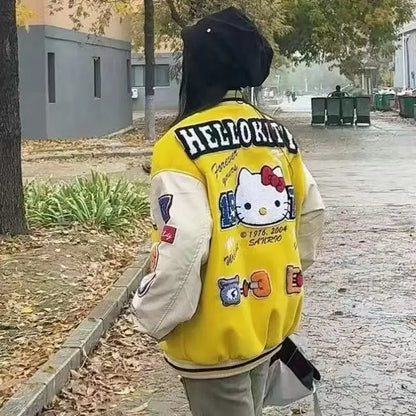 Hello Kitty Baseball Jacket Hoodie – Unisex Sport Coat, Warm Motorcycle Cardigan, Printed Top for Men & Women