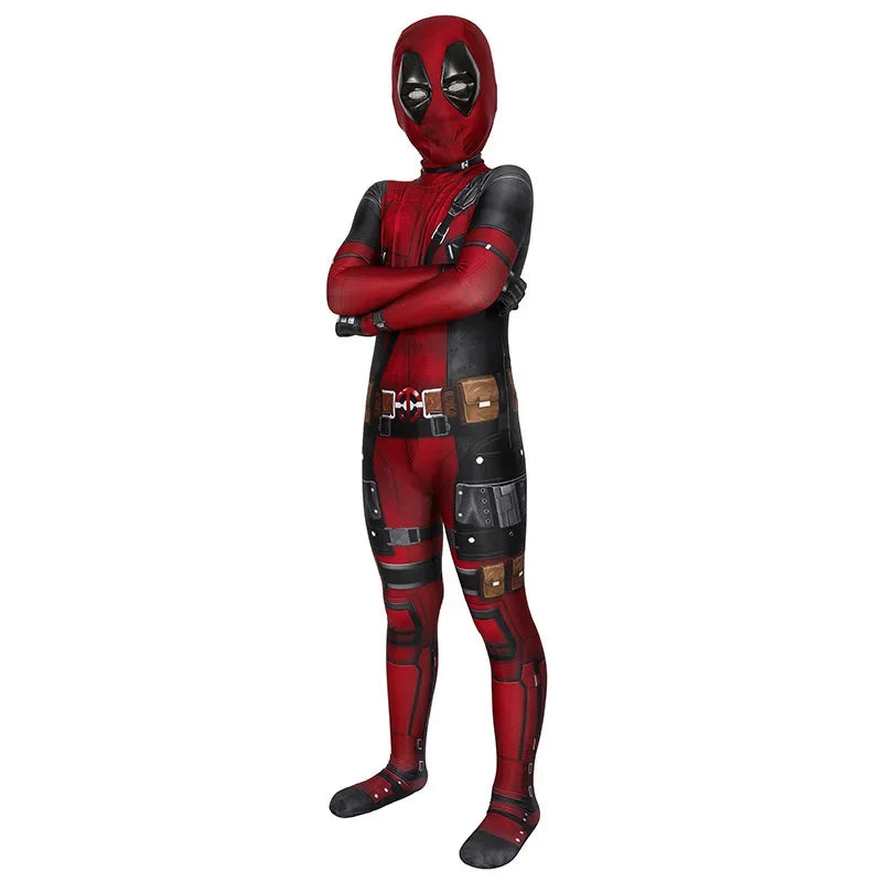 Adult & Kids Deadpool Cosplay Costume – Superhero Jumpsuit with Mask & Swords for Boys