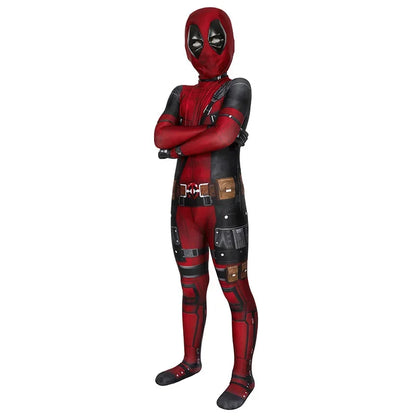 Adult & Kids Deadpool Cosplay Costume – Superhero Jumpsuit with Mask & Swords for Boys