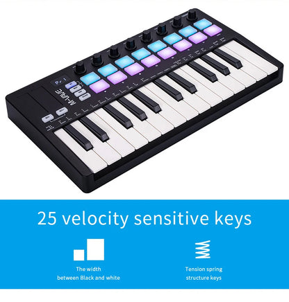 M-VAVE SMK-Ⅱ 25-Key MIDI Keyboard Controller – Bluetooth, 16 RGB Drum Pads, Semi-Weighted Dynamic Keybed