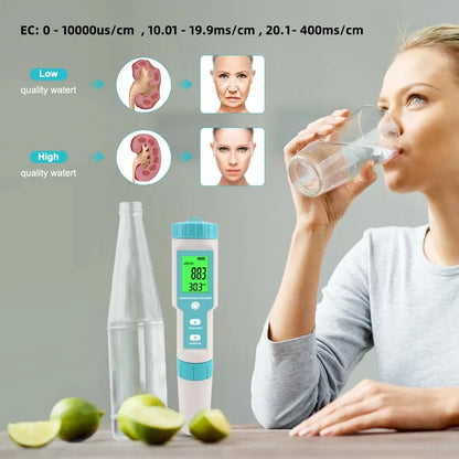 Yieryi TDS, EC, PH, Salinity & ORP Meter - H2, S.G, TEMP Water Quality Monitor for Pools & Aquariums