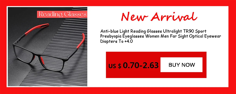 Sports Reading Glasses - Anti-Blue Light TR90 Frame Eyewear for Men & Women (+100 to +400)