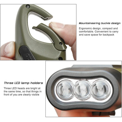 LED Flashlight Hand Crank Solar Powered Rechargeable - Survival Gear Self Powered Charging Torch Dynamo for Fishing, Boating, Hiking